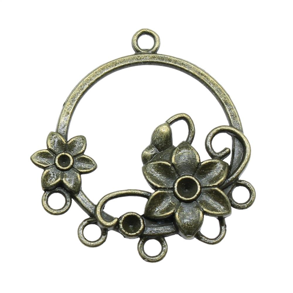 

10 шт., пористые серьги с цветком, разъем для ювелирных изделий, аксессуары, античная бронза, цвет цинкового сплава 35X32 мм