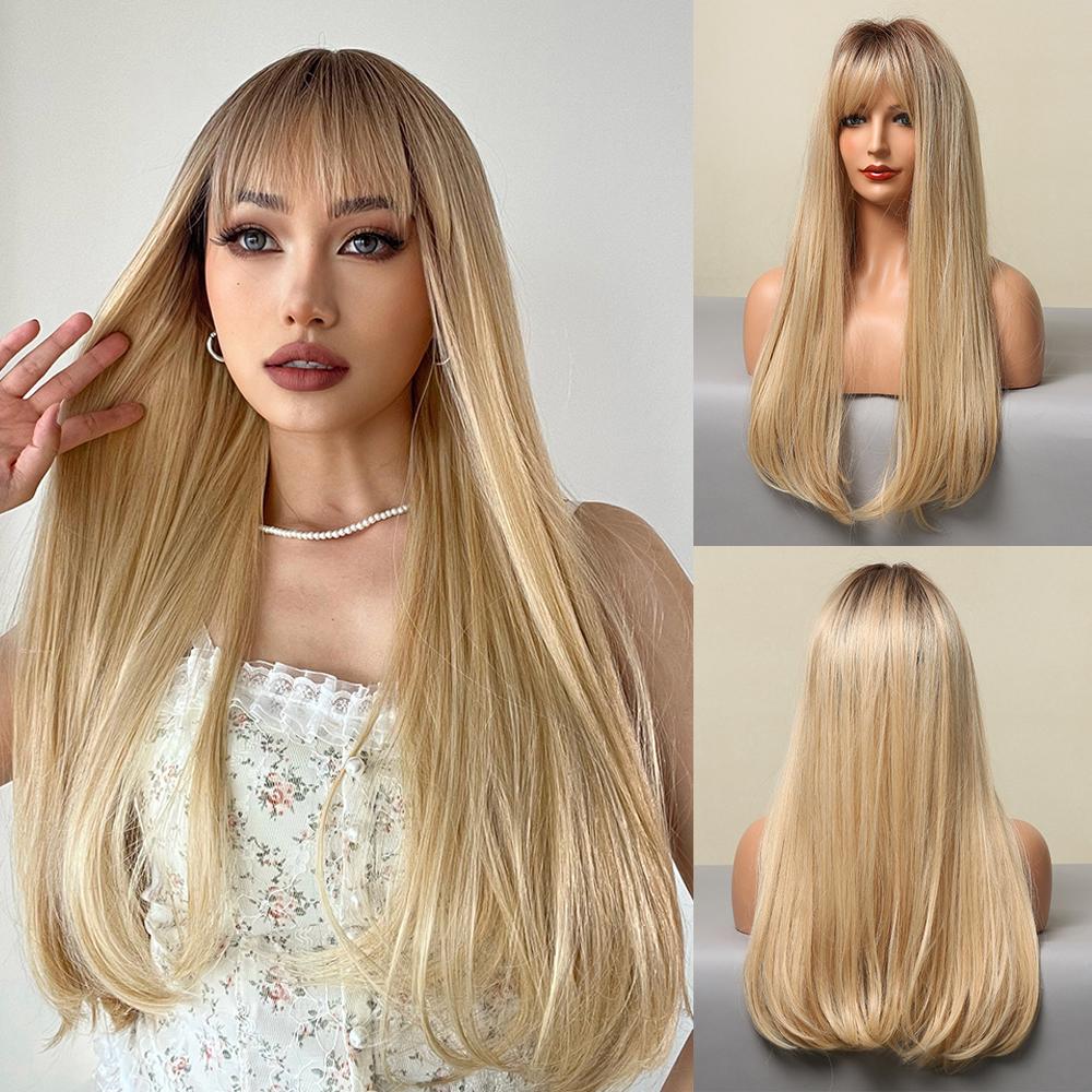 Inhaircube Коричневый и Блондовый Ombre Синтетические парики Длинные прямые реалистичные — фото 13