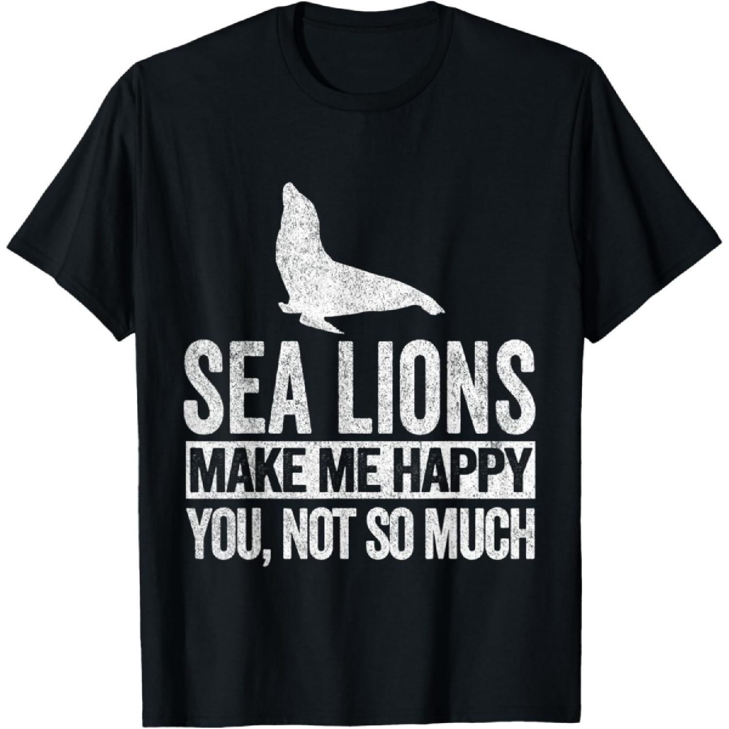 Sea Lions Make Me Happy Funny Sea Lion Quote Retro T-Shirt S