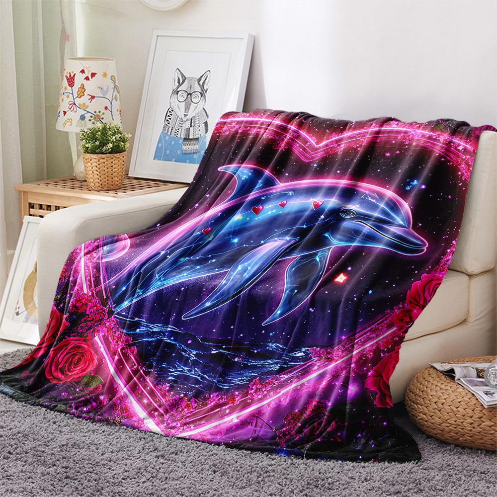 Dolphin Print Flannel Blanket, High Quality Comfortable for All Seasons, Home Decor, Warmth and Comfort, Perfect for Christmas Gifts