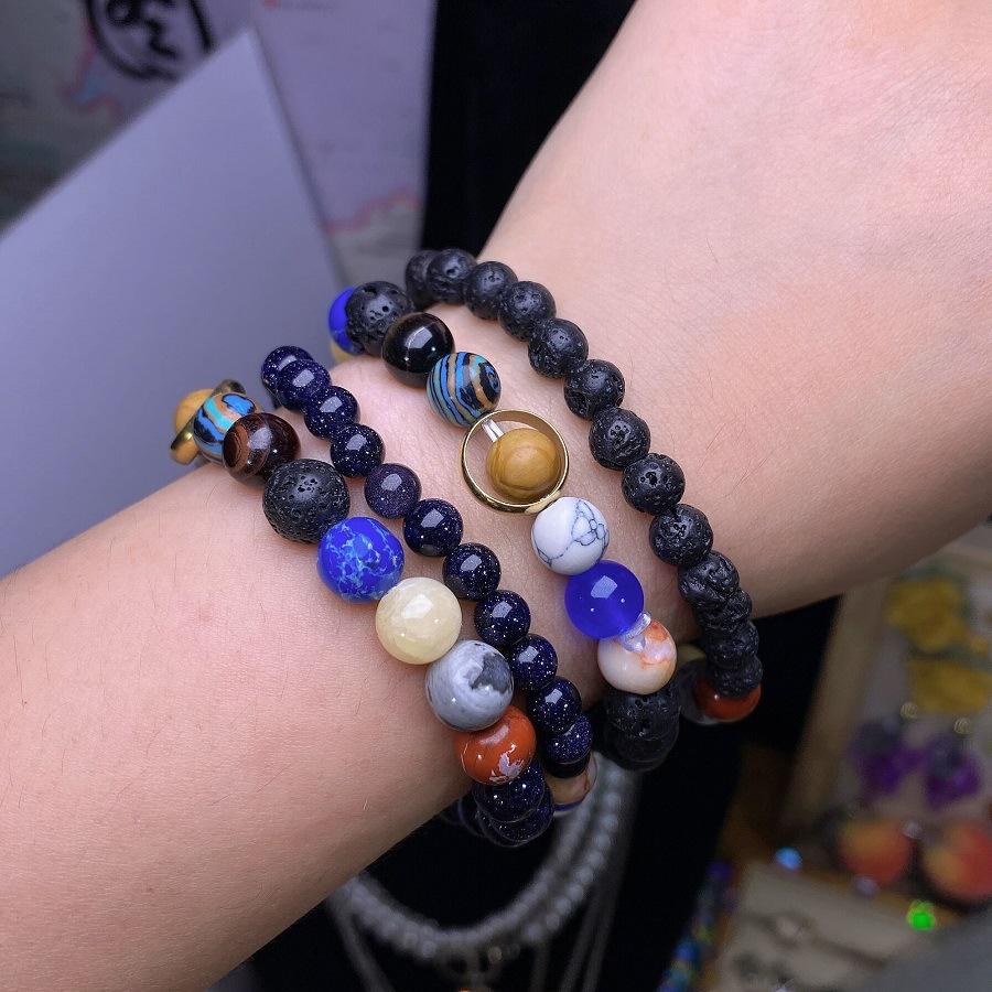 Trendy Cosmic Solar System Bracelet Eight Planets Bracelet Beaded Stretch Bracelet Couple Friends Handmade Jewelry Gift
