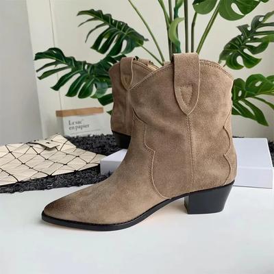 Ghete Chelsea clasice de iarnă pentru femeie piele de vacă întoarsă vârf ascuțit toc pană botine simple confortabile cizme cowboy feminin 2024