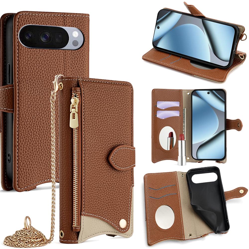 

For Google Pixel 10 Pro XL Leather Case Wallet Stand Cover Irregular Tail Style with Chain Strap