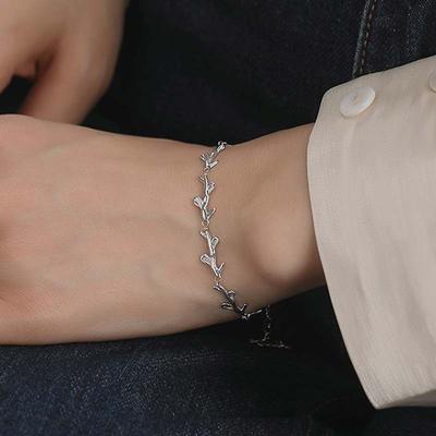 Sterling Silver S925 Stříbrný náramek Korejský styl Olive Leaf náramek Dámský jednoduchý náramek Moonlight Forest náramek