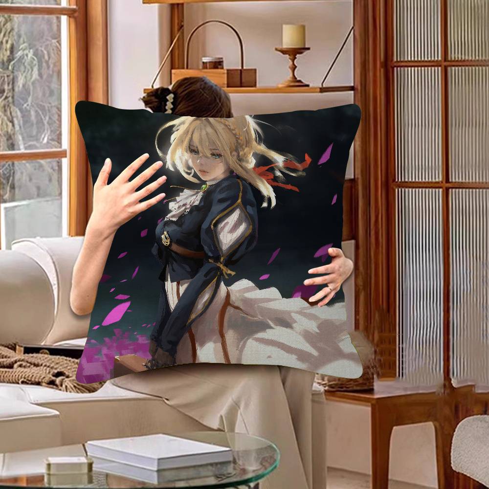 Anime Violet Evergarden Pillow Covers Cartoon Sofa Decorative Home Double-sided Printing Short Plush Cute Cushion Cover