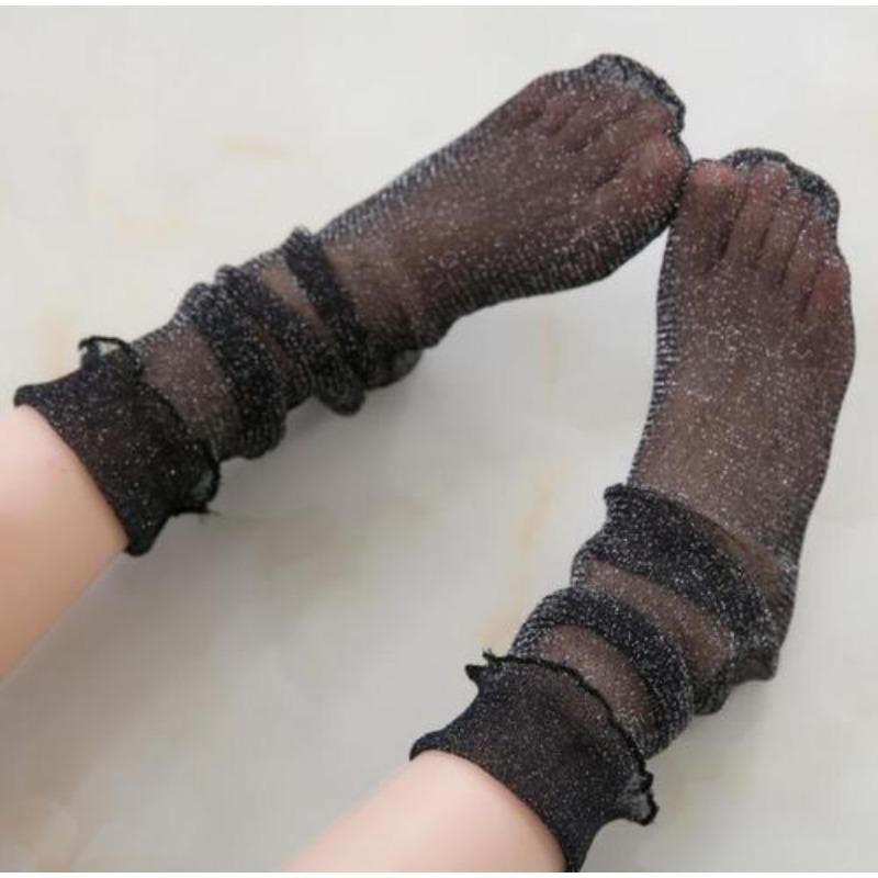 See Through Transparent Women Socks Colorful Star Summer Ultra-thin Nylon Loose Long Socks Women Sweet Girls Mesh Lace Socks Sox