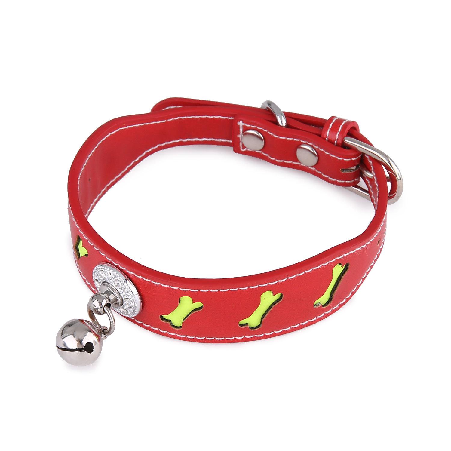 

Pet Supplies Bone Shape Bell Cat Dog Collar Reflective Collar for Outing Free size: neck circumference 22-32cm красный