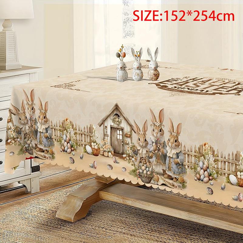 Vintage Easter Bunny Eggs Tablecloths Holiday Party Decor Spring Floral Rectangle/Round Table Cover Easter Decorations For Home