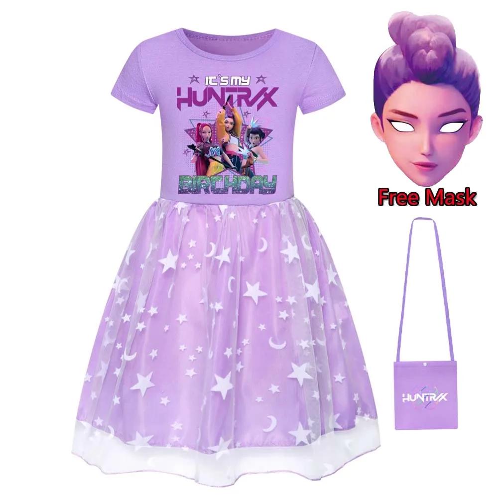 Robes Dessin Animé Kpop Chasseurs de Démons pour Bébés Filles Enfants Rumi Mira Zoey Vêtements Imprimés Costume Cosplay Robe Décontractée Fille Masque Gratuit