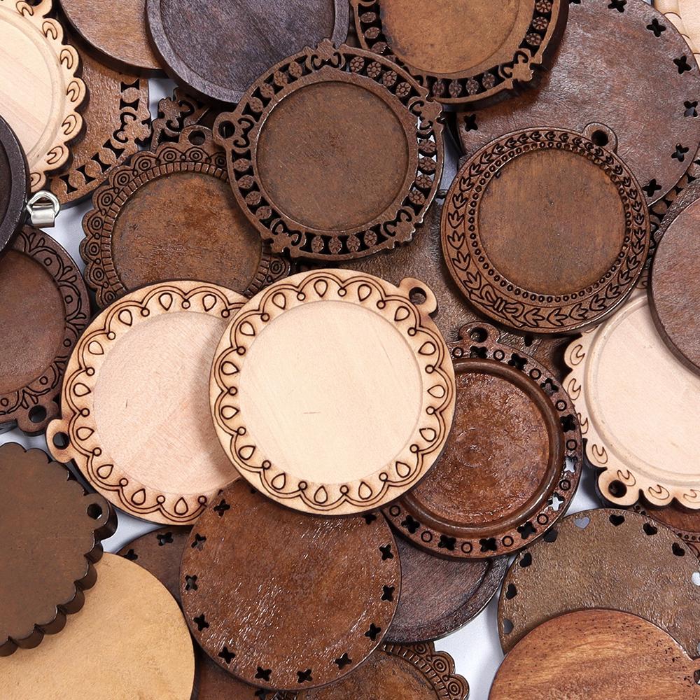 5pcs/Lot Random Mixed Vintage Wooden Cabochon Base Settings Blank Wood Cabochon Pendant Trays Diy Jewelry for Necklace Makings