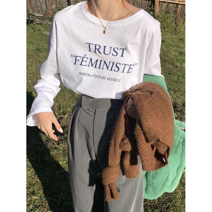 Персонализированная хлопковая футболка в стиле Ins с буквенным принтом и длинным рукавом (Ранняя весна/Осень 2025) 3XL белый