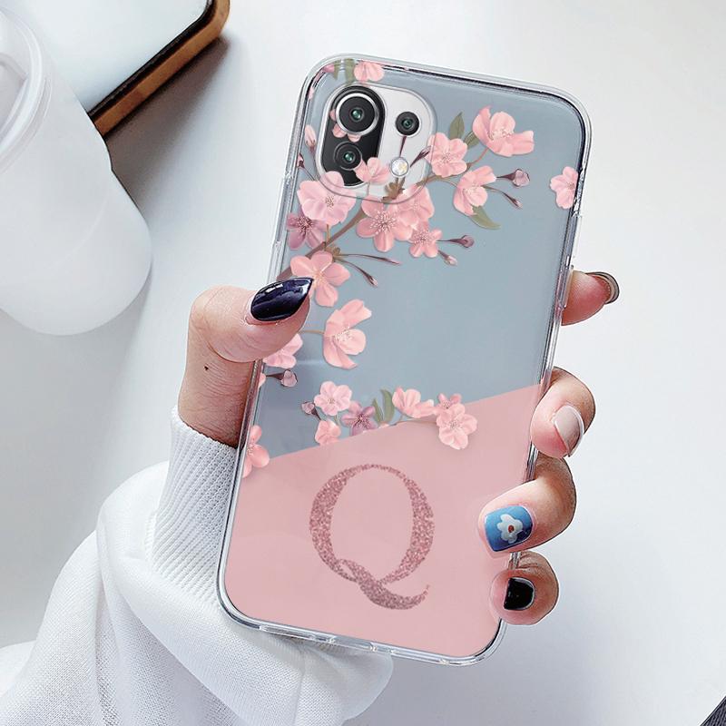 Flowers Letter Case For Xiaomi Mi 11 Lite Mi11 Lite NE Clear tpu Silicone Covers For Xiaomi 15T 14T 13T 12T 11T 10T Pro Alphabet