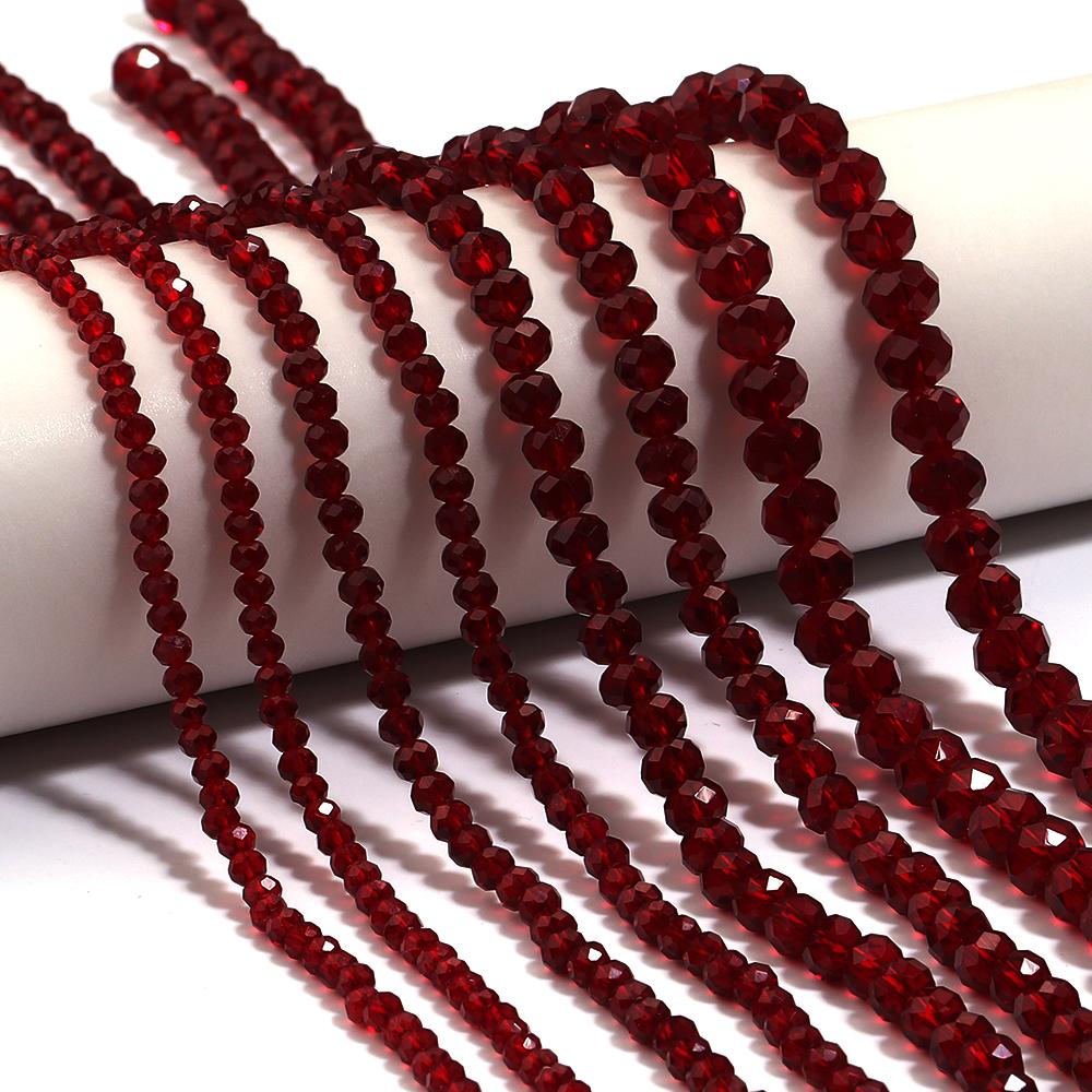 1 Strand Faceted Crystal Beads Deep Red Glass Loose Spacer Beads For Jewelry Making DIY Necklace Bracelets Accessories 3/4/6/8mm