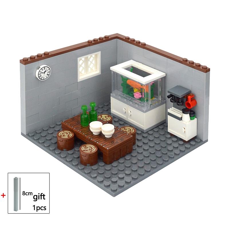 City House Building Blocks Toys MOC Furniture Model Bricks Bedroom Living Room Bathroom Pool Table Study-room For Children Gifts