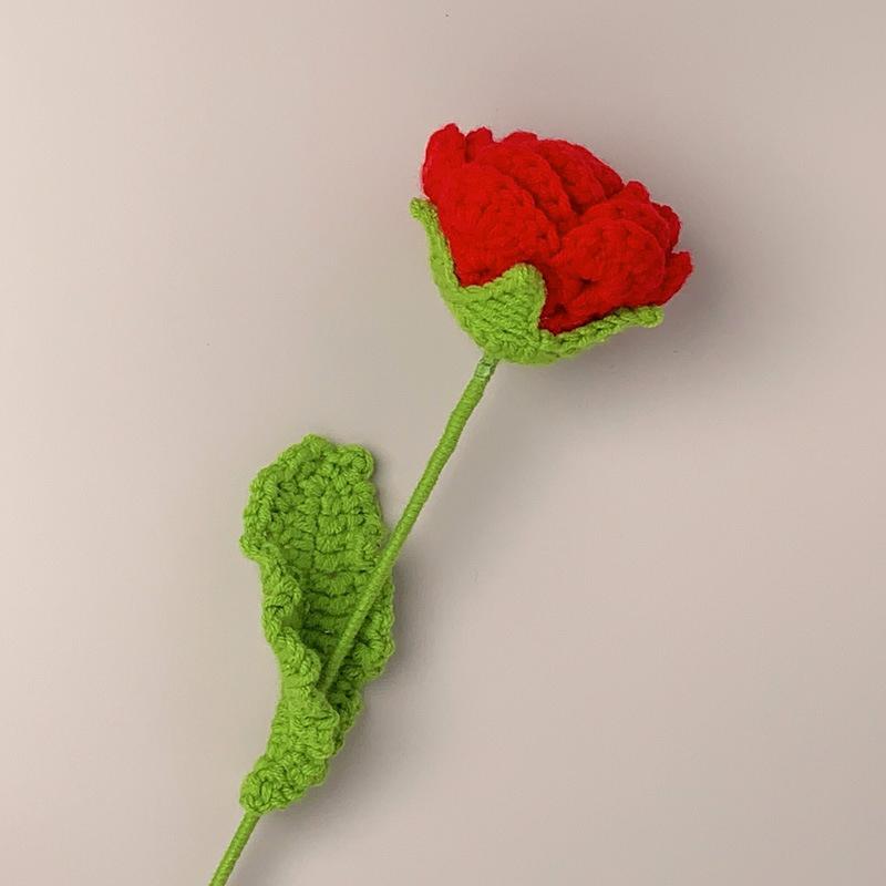 1PC Knitted Flower Rose Fake Flowers Bouquet Wedding Party Decoration Hand Knitting Crochet Woven Artificial Flower Table Decor