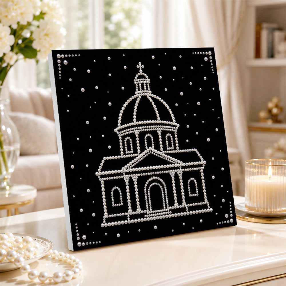 DIY Pearl Diamond Painting Set with Frame Church Building 3D Pearl Beads. Home Wall Decor
