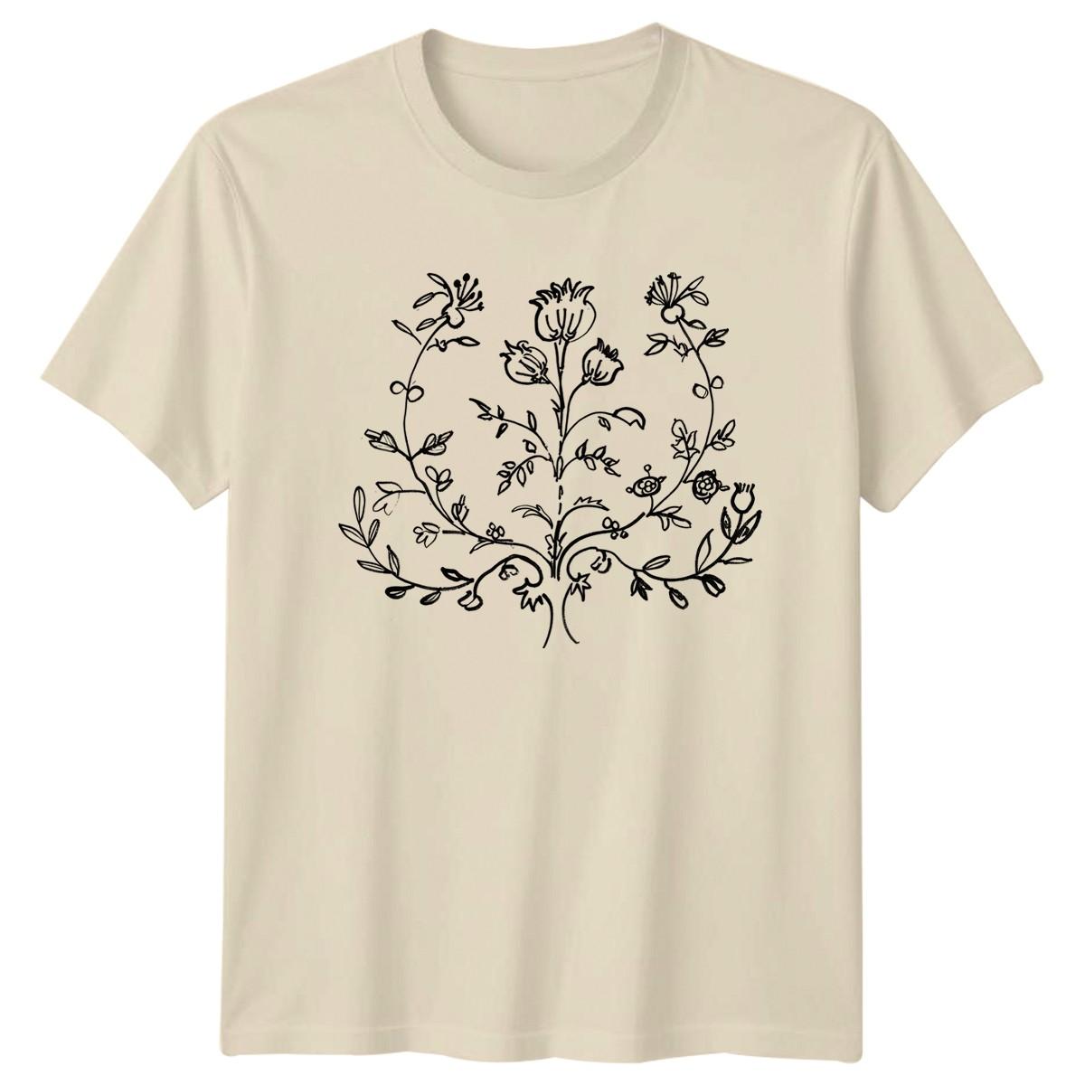 Vintage Botanical Sketch Floral Design T-Shirt Art Nature Birthday Gift For Her S