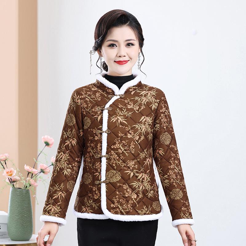 2025 Retro Floral Cotton Jacket for Middle-Aged and Elderly Women - Slimming, Belly-Covering, Fleece-Lined, Thick, and Warm