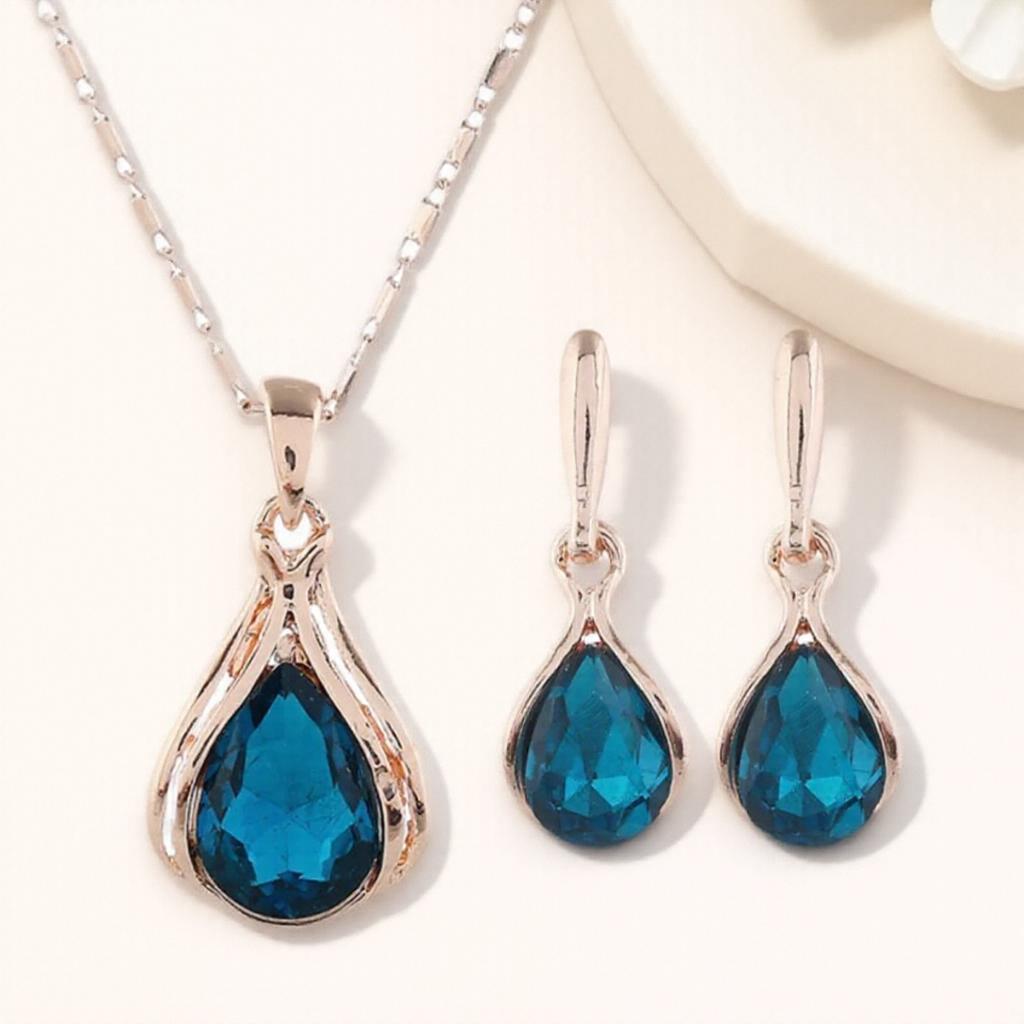 Luxury Women Water Drop Necklace Earring Jewelry Sets Fashion Party Accessories 3 Piece Set