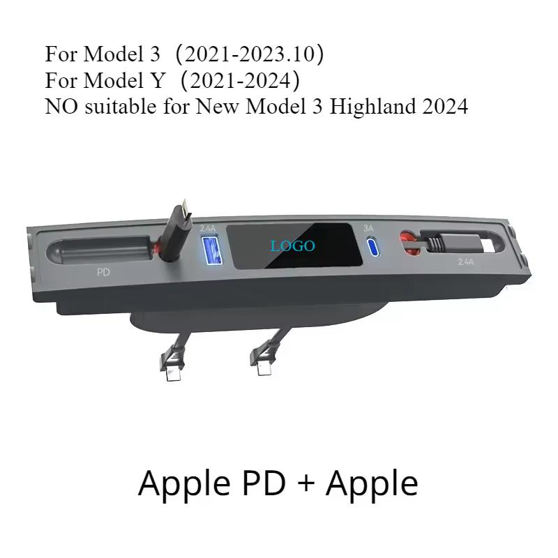 Docking Station for Tesla Model 3 Y Accessories 27W Quick Charger USB Shunt Hub Extension Center Console Smart Sensor 2025-2025