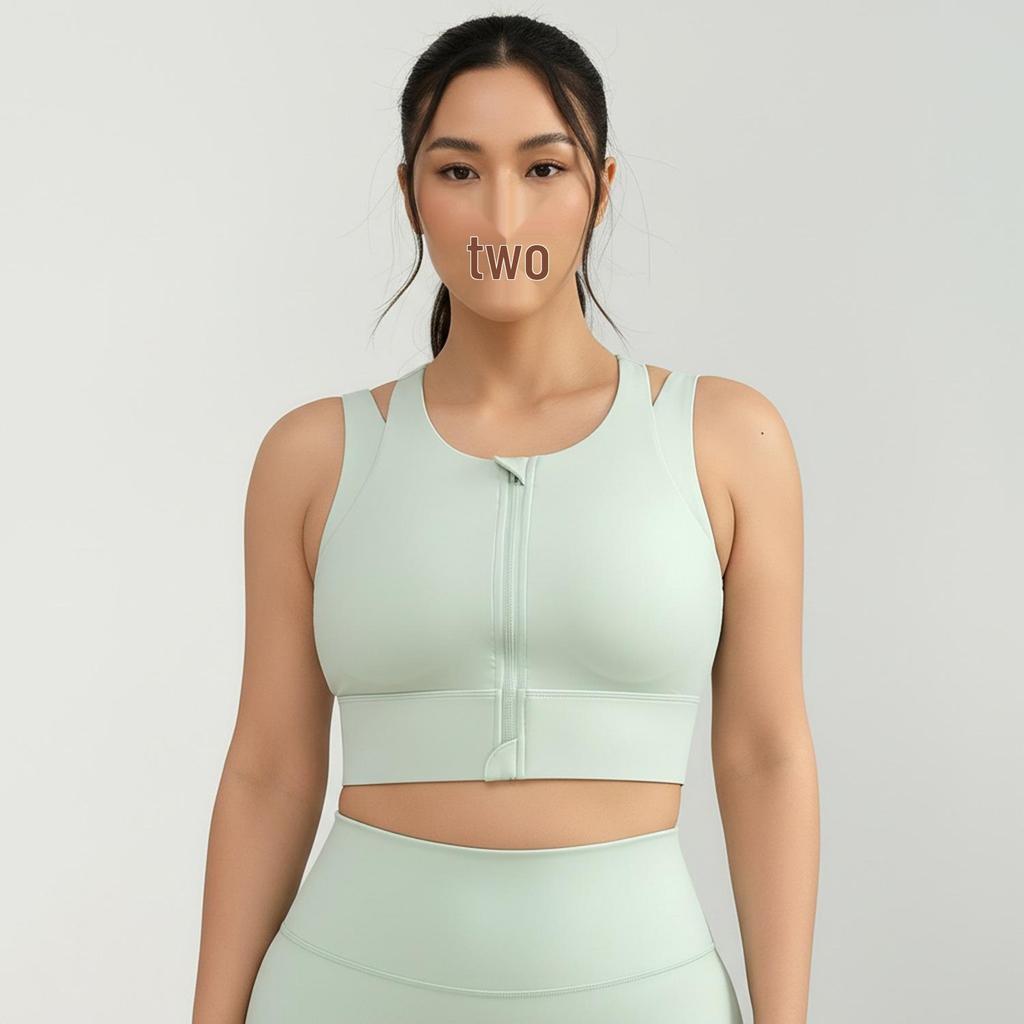 Light Green Front Zip Sports Bra with Fixed Pad: Shockproof and Stylish for Women