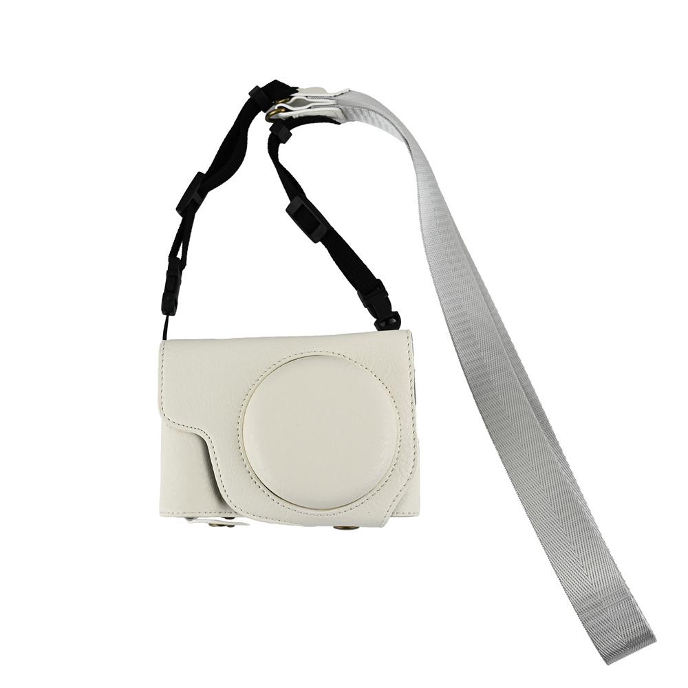 Litchi Pattern PU Leather Camera Bag Case For Canon PowerShot V1 Full Body Cover With Shoulder Strap