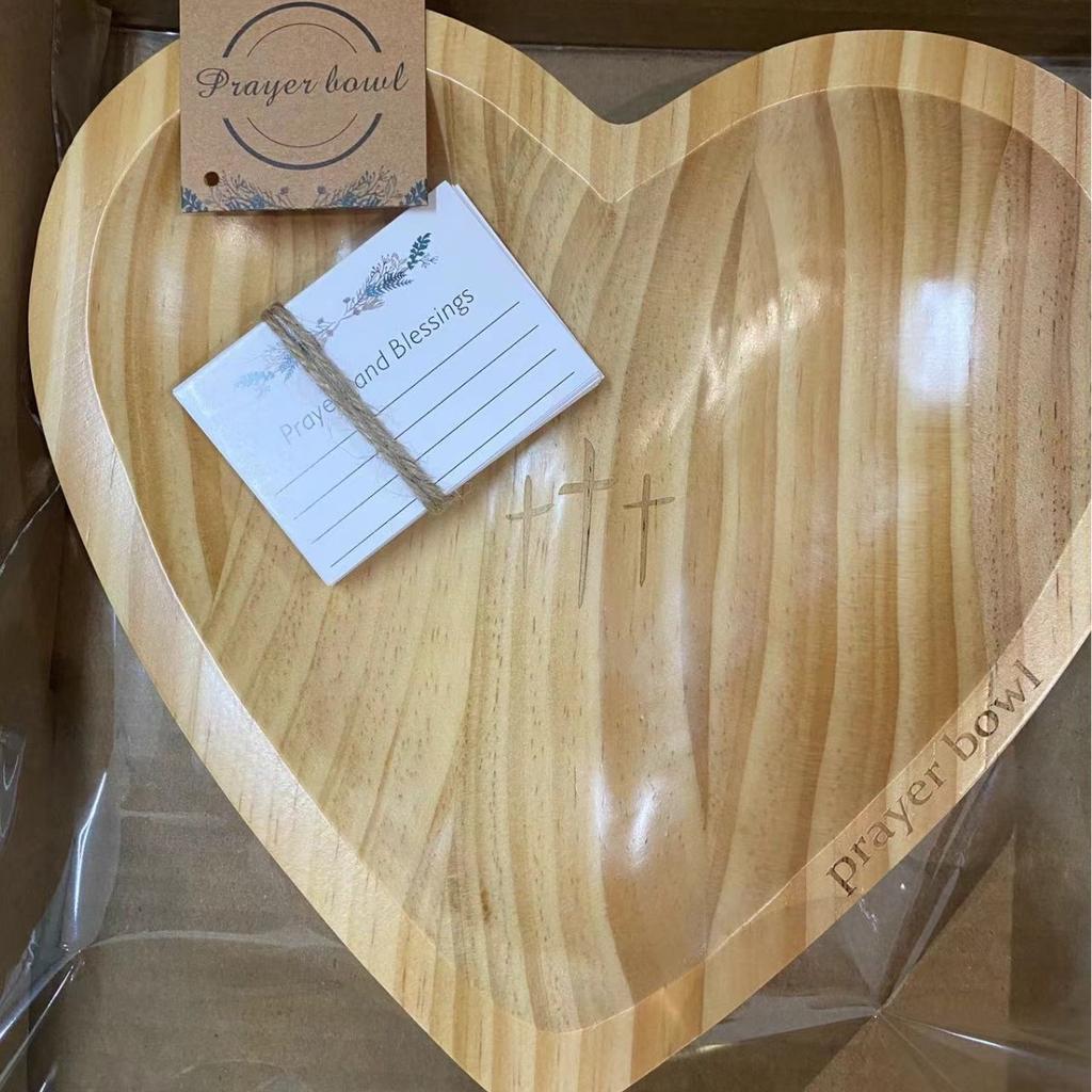 New Heart-Shaped Prayer Bowl & Message Cards, Wooden Mindful Gift for Gratitude,  Blessings, Healing & Emotional Connection