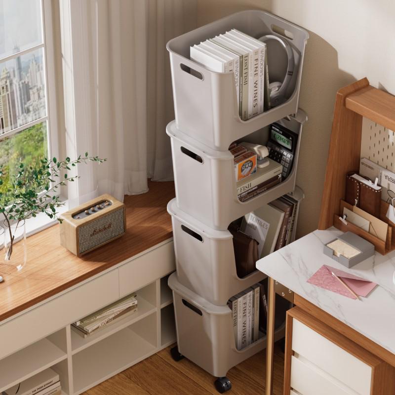 Stackable Multi-Layer Storage Shelves: Under Table Organizer with Wheels for Snacks, Drinks, Toys, and More