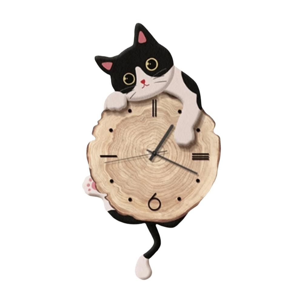 Tail Swing Wall Mounted Clock Cute Cat Hanging Clock Modern Style Cat Wall Clock  Bedroom