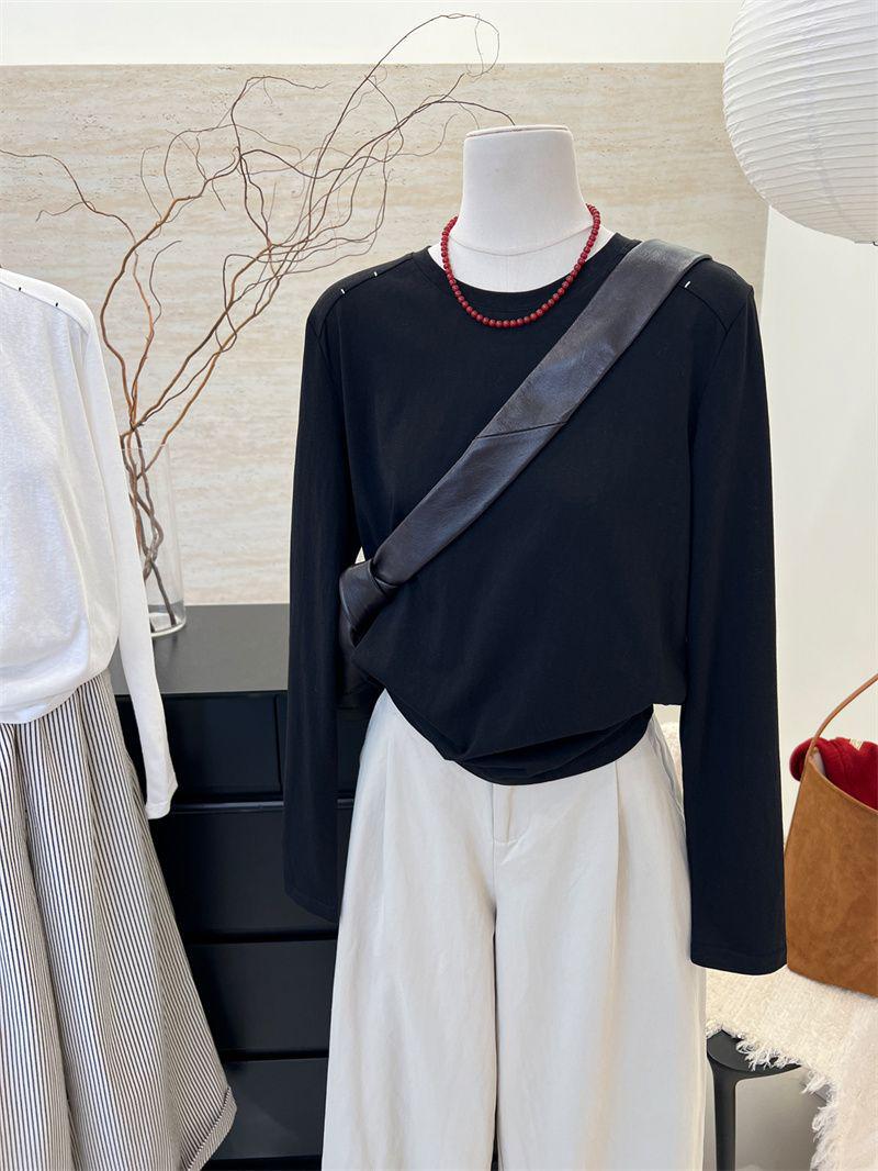 

Women s 2025 Early Autumn White Round Neck Long Sleeve T-Shirt - New Design, Casual Style. Large чёрный