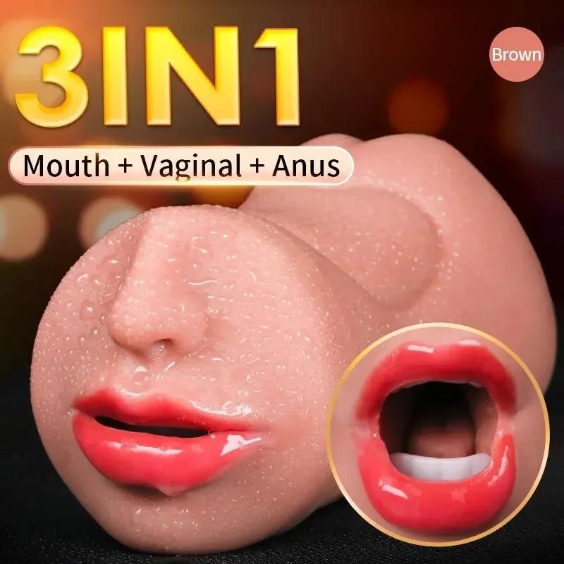3 IN 1 Artificial Vagina for Men Masturbator Cup Deep Throat Real Oral Male Masturbation Blowjob Anal Clit Silicone Sex Toys 18+