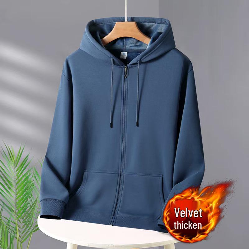 Unisex Heavyweight Cotton Zip-Up Hoodie Cardigan - Solid Color, Autumn/Winter Style.