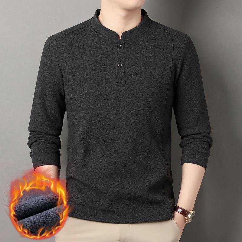 Men's Chinese Style Stand Collar Fleece Sweatshirt - Warm Long Sleeve Base Layer for Autumn/Winter