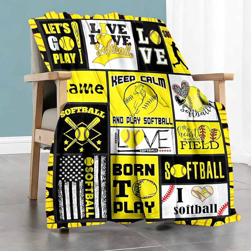 Yellow Style Baseball Customize Text Blanket Throw Customizable Blanket Ultra-Soft Suitable for Living Room Bed Couch Livingroom for All Occasions