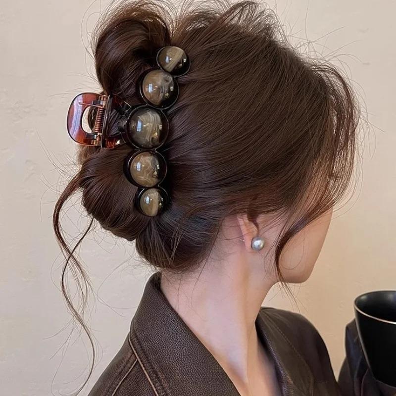 Retro Acrylic Bead Hair Claw Clip Large Non-Slip Jaw Clips for Thick Hair Fashion Hair Accessories for Women & Girls