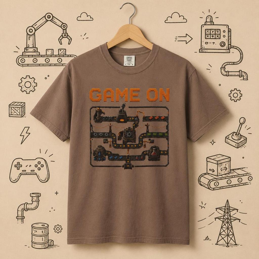 GAME ON pixel dungeon T-shirt | Factorio Retro pixel art video game controller tee