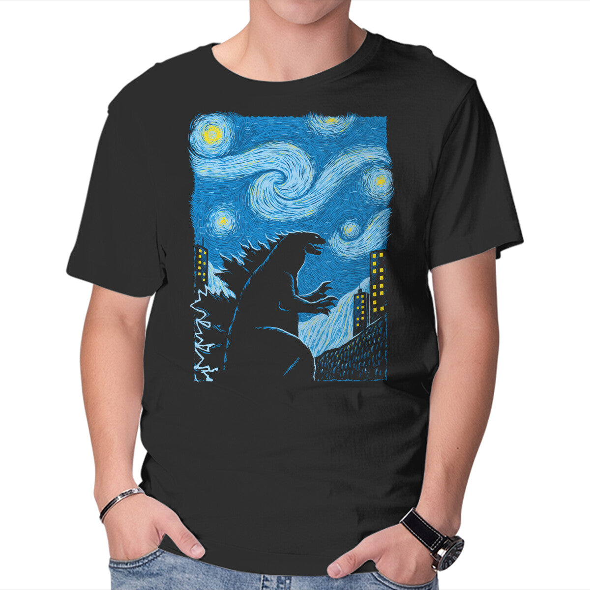 Unisex Crew Neck T-Shirt Gogh-Zilla Graphic Short Sleeve Casual Tee XXXL