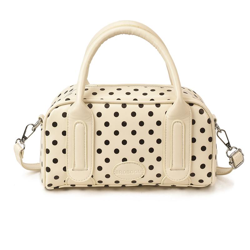 

Crossbody Bag for Women Barrel Shape Mini Top Handle Purse PU Leather Polka Dot Pattern Cute Handbag Adjustable Strap Daily Use
