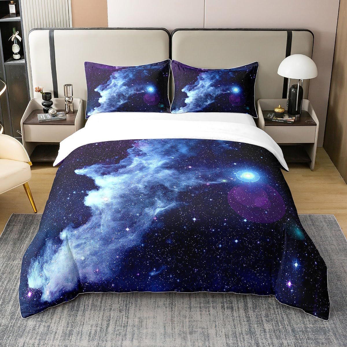 

Star Duvet Covers Queen King Single Size Galaxy Starry Sky Comforter Cover With 2 Pillowcases For Teens Adults Lightweight Down EU Single(135x200cm)