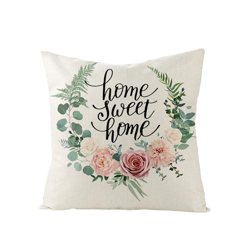 Spring Floral Pillowcase Linen Printed Sofa Pillowcase Pink Truck Bedroom Cushion Cover