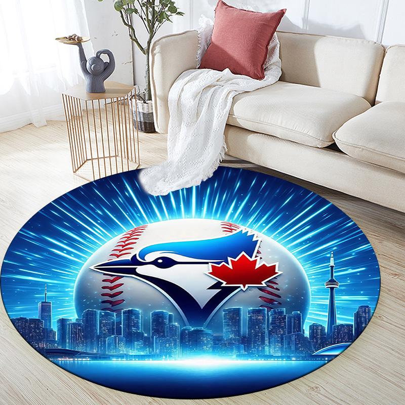Toronto Blue Jays Round Area Rug,Carpet Rug for Living Room Bedroom Sofa Playroom Decor,Non-slip Floor Mat