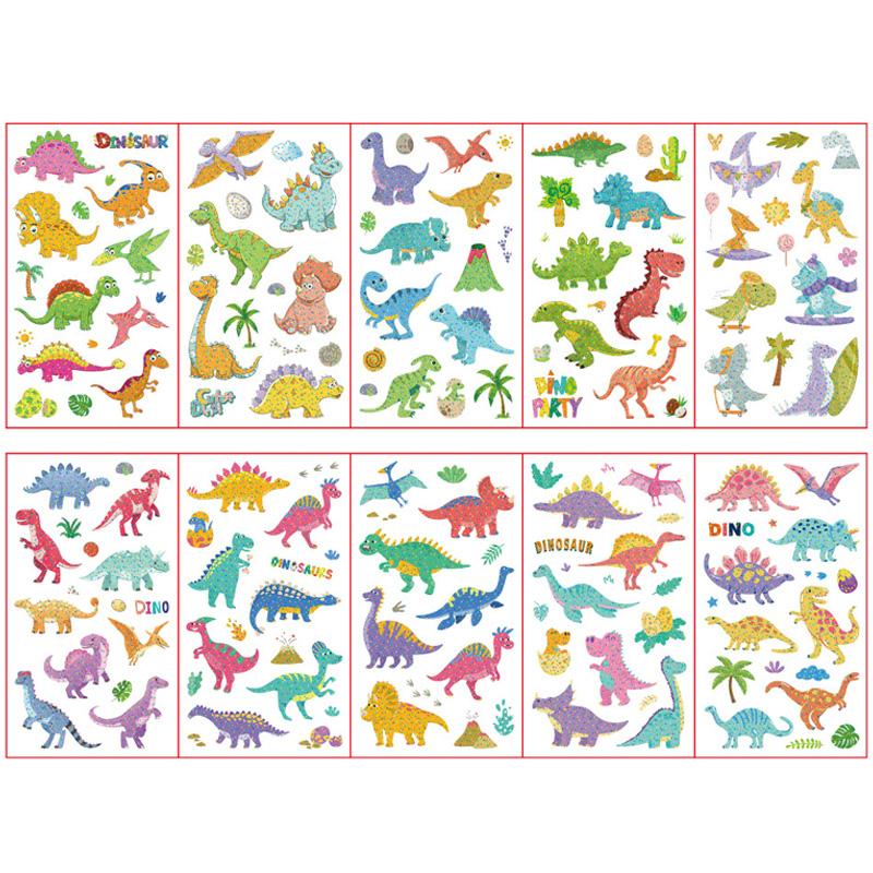 10 Sheetsset Children'S Colorful Glitter Tattoo Stickers Cartoon Animal Unicorn Butterfly Temporary Fake Tattoos Kids Gift