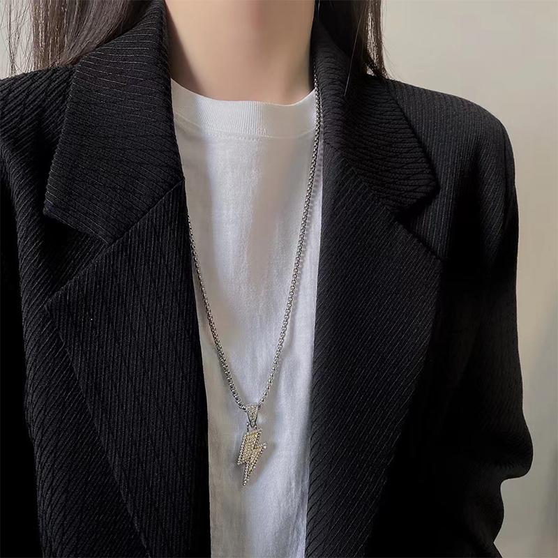 Collier Charm Éclat Zircon Complet Collier Éclair Pour Femmes Hommes Chaîne Iced Out Bijoux Accessoires de Fête Hip Hop