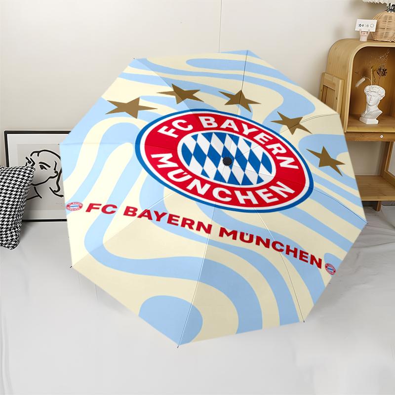 FC Bayern München Logo Print Automatic Umbrella, 8 Rib Iron Frame, Plastic Handle, Suitable for Outdoor Travel &Daily , Ideal Gift