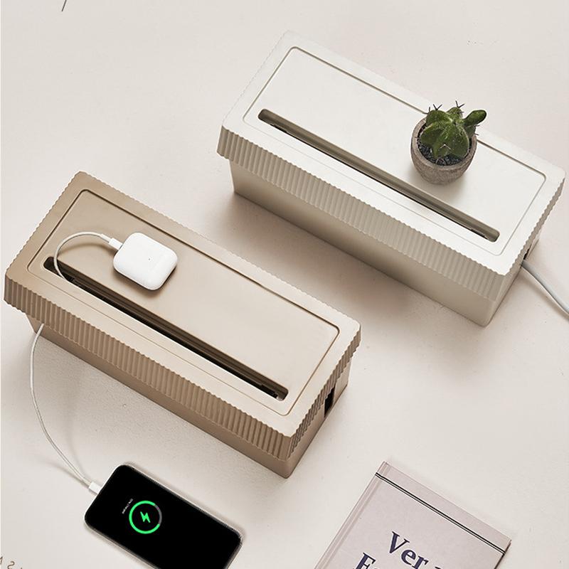 Cable Storage Box Desktop Charging Data Cable Storage Device Plug Socket Cable Management Device Black White Storage Organizer