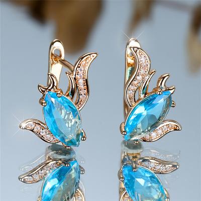 1 пара сережок Marquise Aqua Blue Zircon для жінок золотого кольору Кристал Золота рибка Хооп Сережки Богемські ювелірні вироби