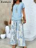Damesmode Nieuwe Collectie Geprint Top Wijde Pijpen Broek Set