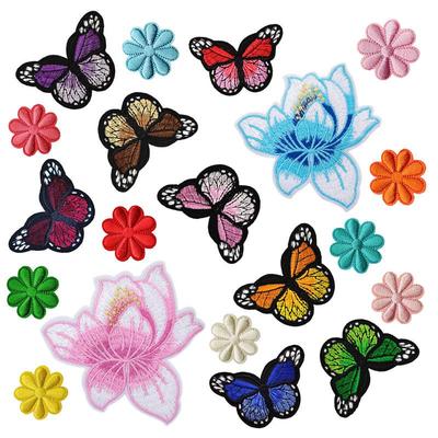 Bestickter Stoffaufnäher Schmetterling und Lotus für Kleidung und Taschen