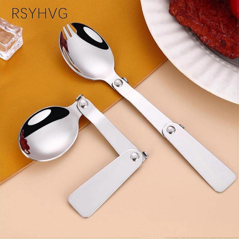 Portable Compact Folding Cutlery, Stainless Steel Folding Spoon, Suitable for Outdoor Camping Hiking Cutlery (3 Pack)