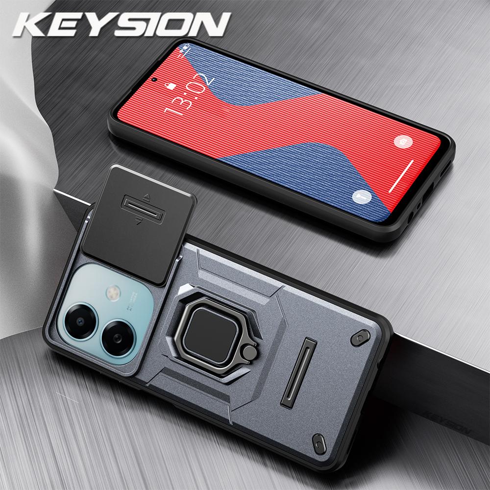 KEYSION Shockproof Armor Case for OPPO A3 5G A3X Slide Camera Lens Protection Ring Stand Phone Back Cover for OPPO A40 A40m